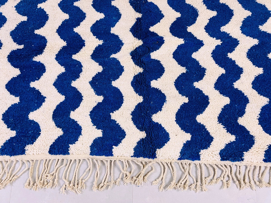 Authentic Custom Beni Ourain Rug | Bold Cobalt Blue Zigzag