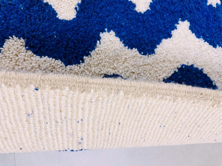 Authentic Custom Beni Ourain Rug | Bold Cobalt Blue Zigzag