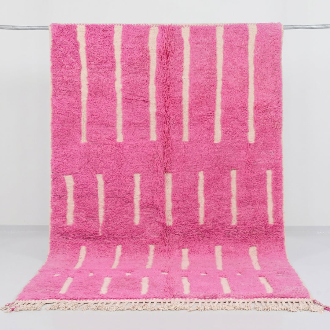 Custom Beni Ourain Rug | Bright Pink Geometric Stripe