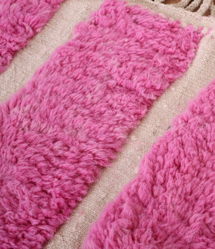 Custom Beni Ourain Rug | Bright Pink Geometric Stripe