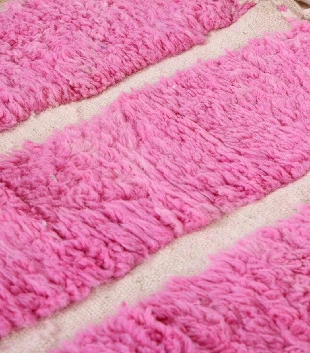 Custom Beni Ourain Rug | Bright Pink Geometric Stripe