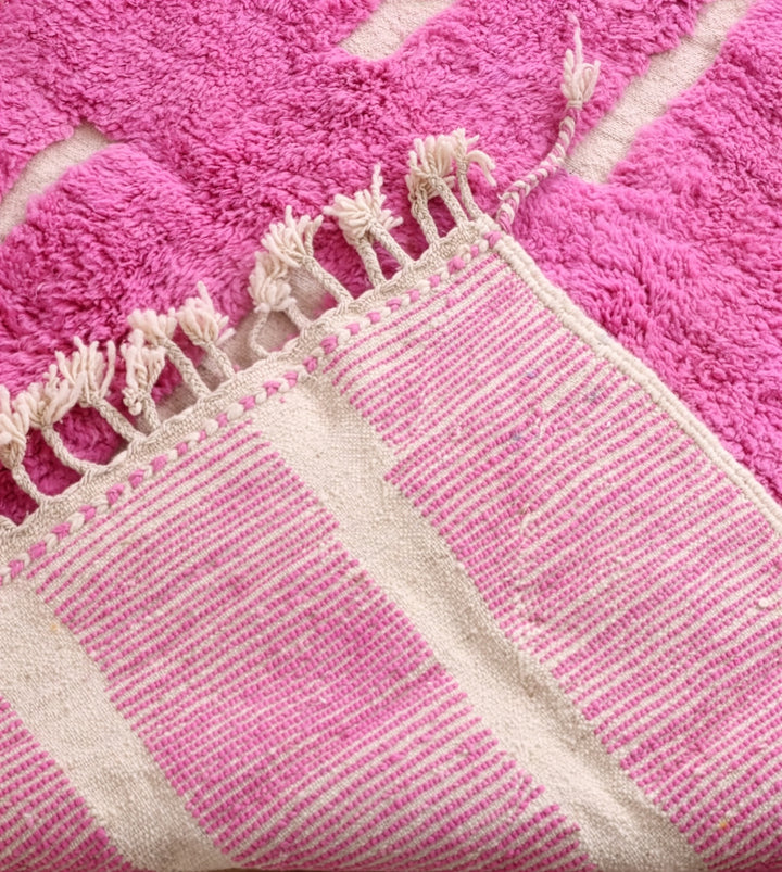 Custom Beni Ourain Rug | Bright Pink Geometric Stripe