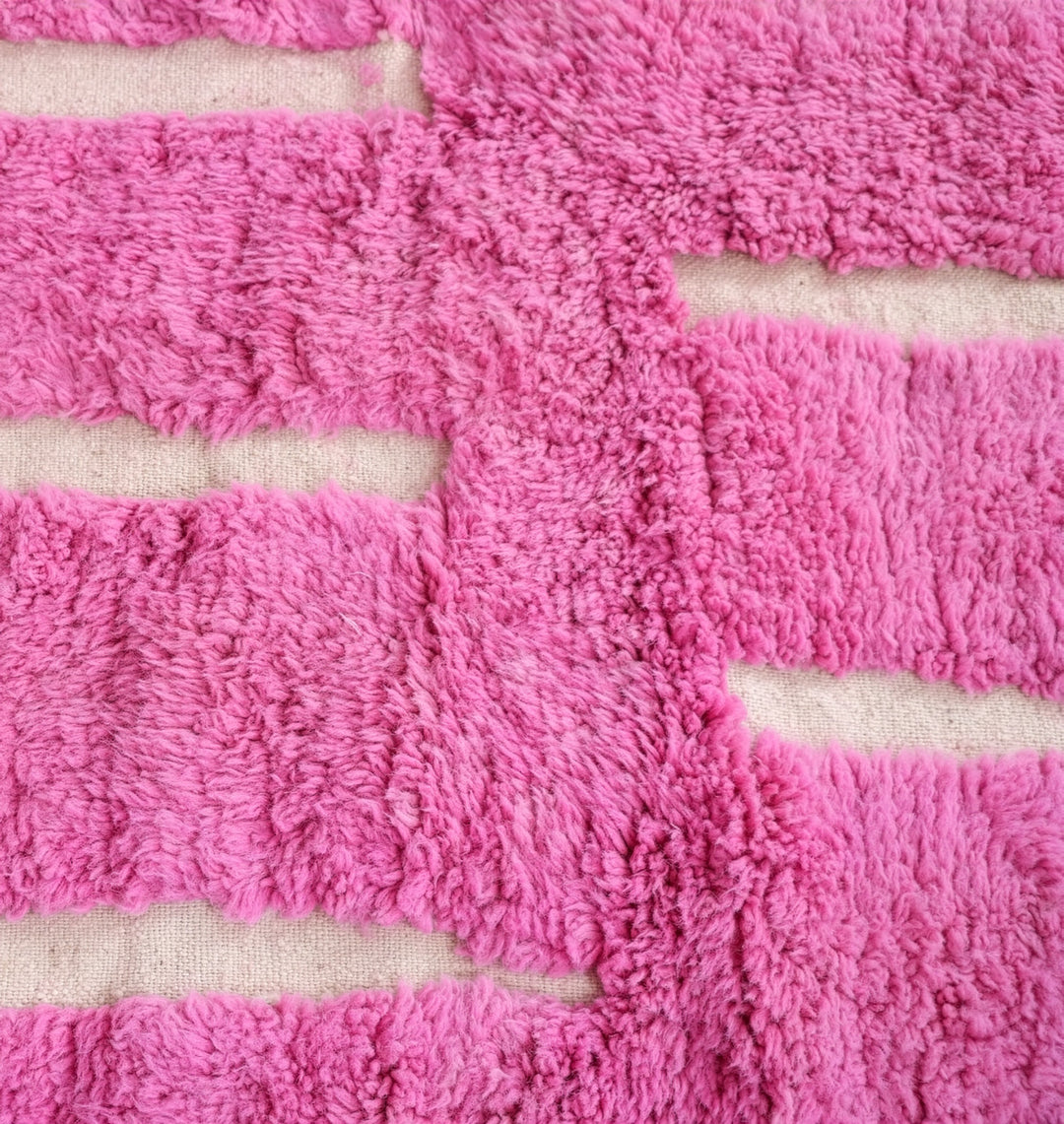 Custom Beni Ourain Rug | Bright Pink Geometric Stripe