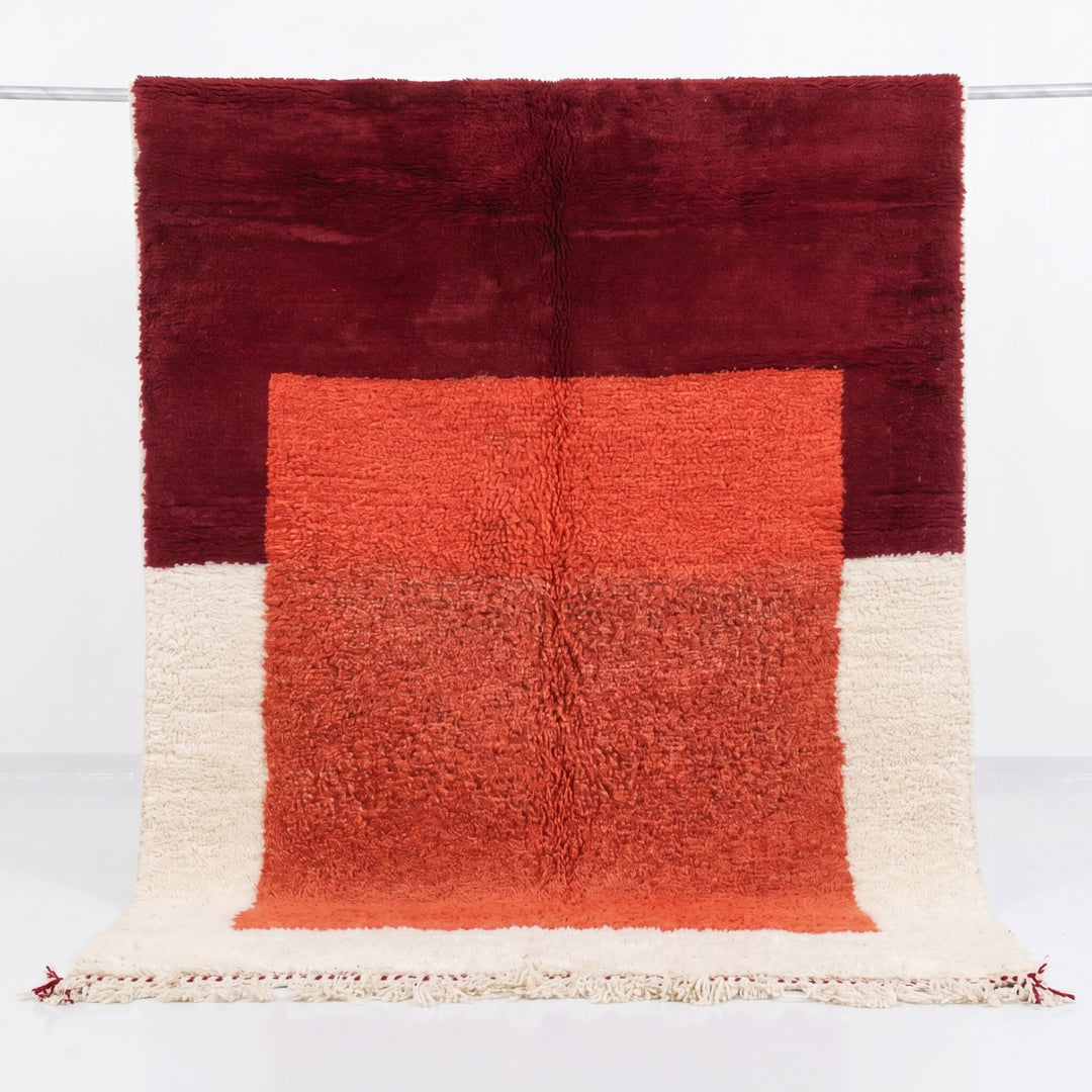 Authentic Custom Beni Ourain Rug | Burgundy &amp; Sunset Orange