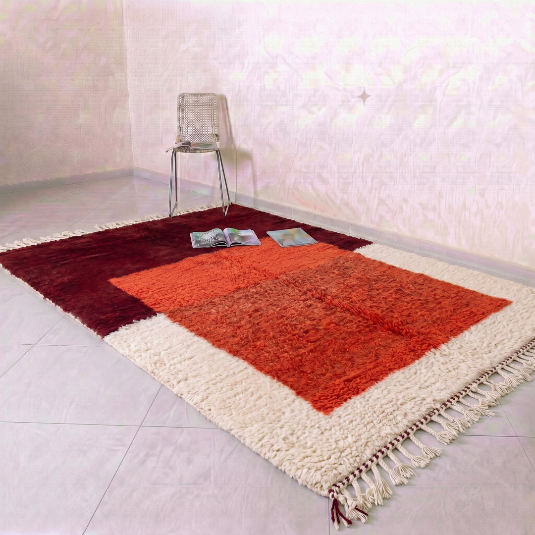 Authentic Custom Beni Ourain Rug | Burgundy &amp; Sunset Orange