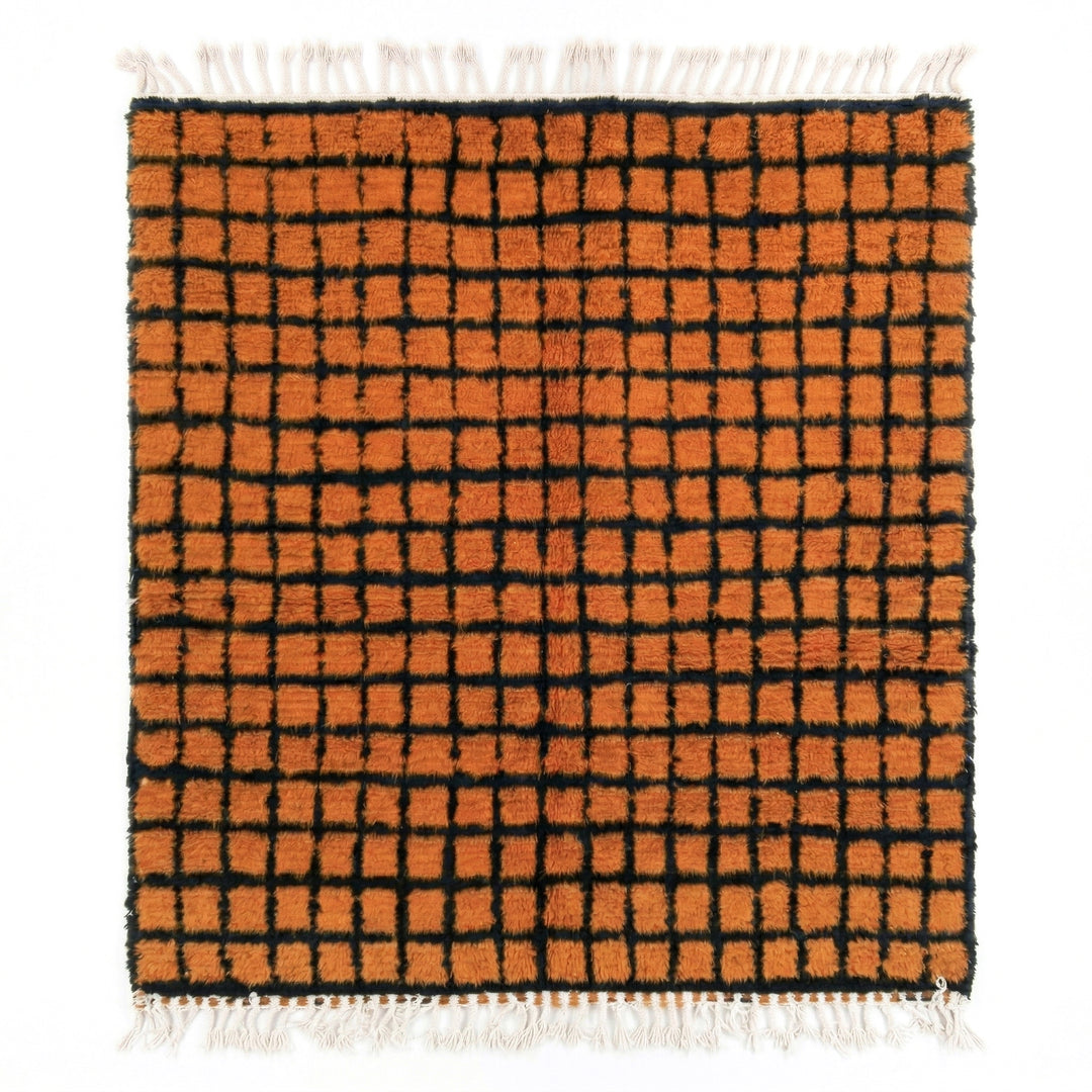 Tapis Beni Ourain personnalisé | Grille orange brûlé et noire