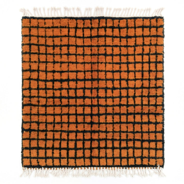 Authentic Custom Beni Ourain Rug | Burnt Orange &amp; Black Grid