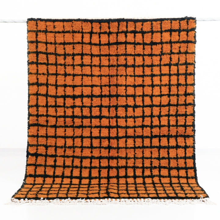 Authentic Custom Beni Ourain Rug | Burnt Orange &amp; Black Grid