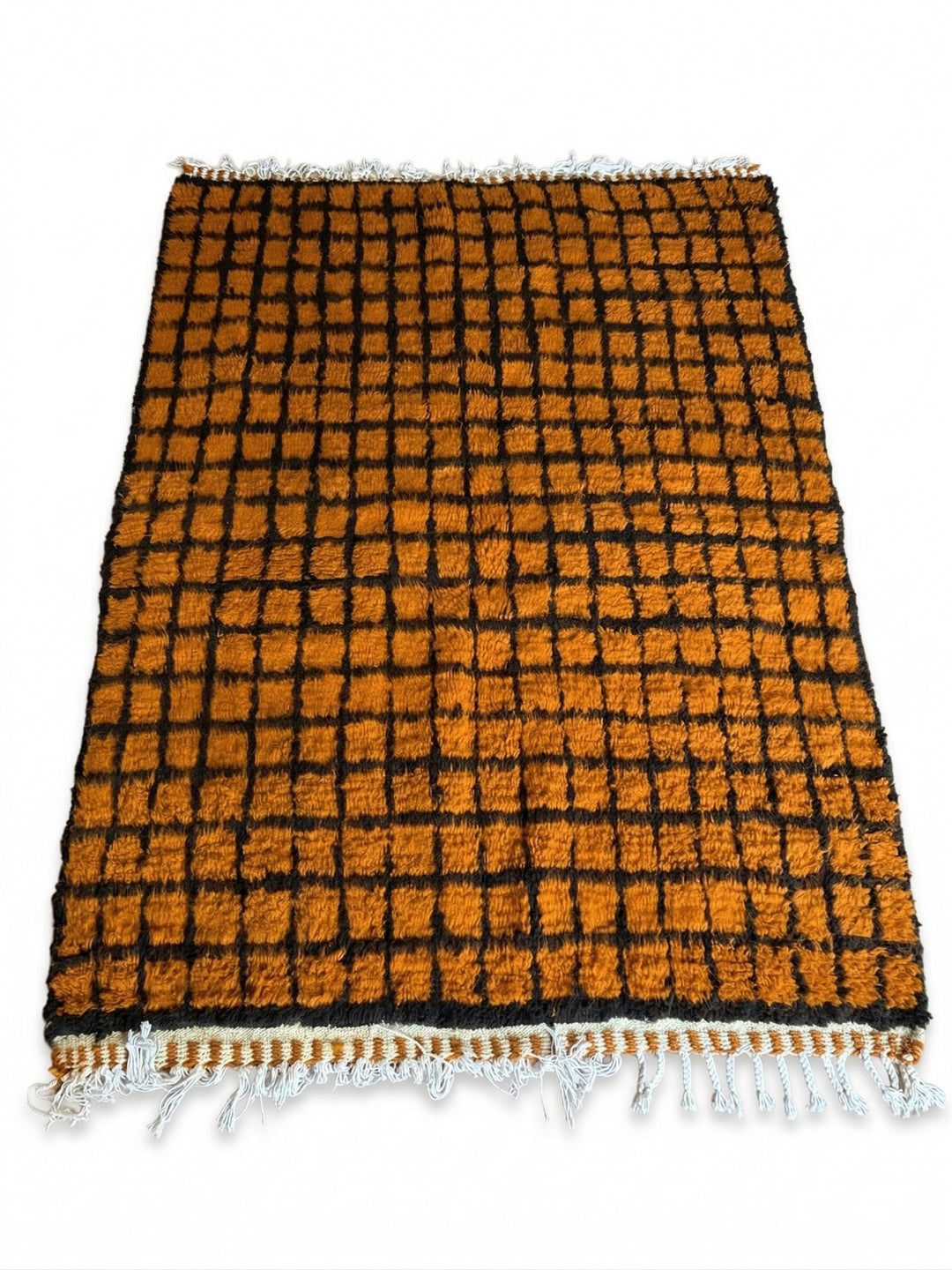 Authentic Custom Beni Ourain Rug | Burnt Orange &amp; Black Grid