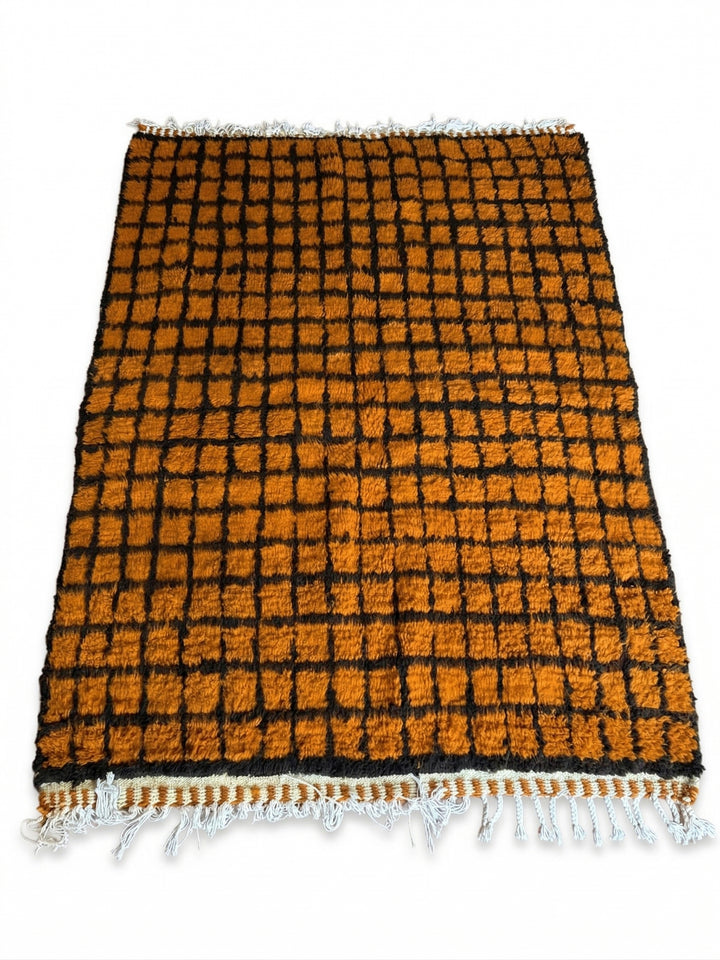 Authentic Custom Beni Ourain Rug | Burnt Orange &amp; Black Grid