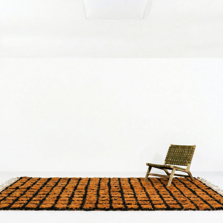 Authentic Custom Beni Ourain Rug | Burnt Orange &amp; Black Grid