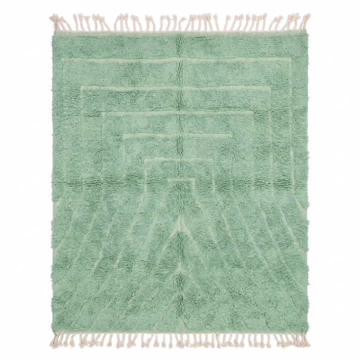 Tapis Beni Ourain personnalisé | Tapis Beni texturé sculpté vert sauge