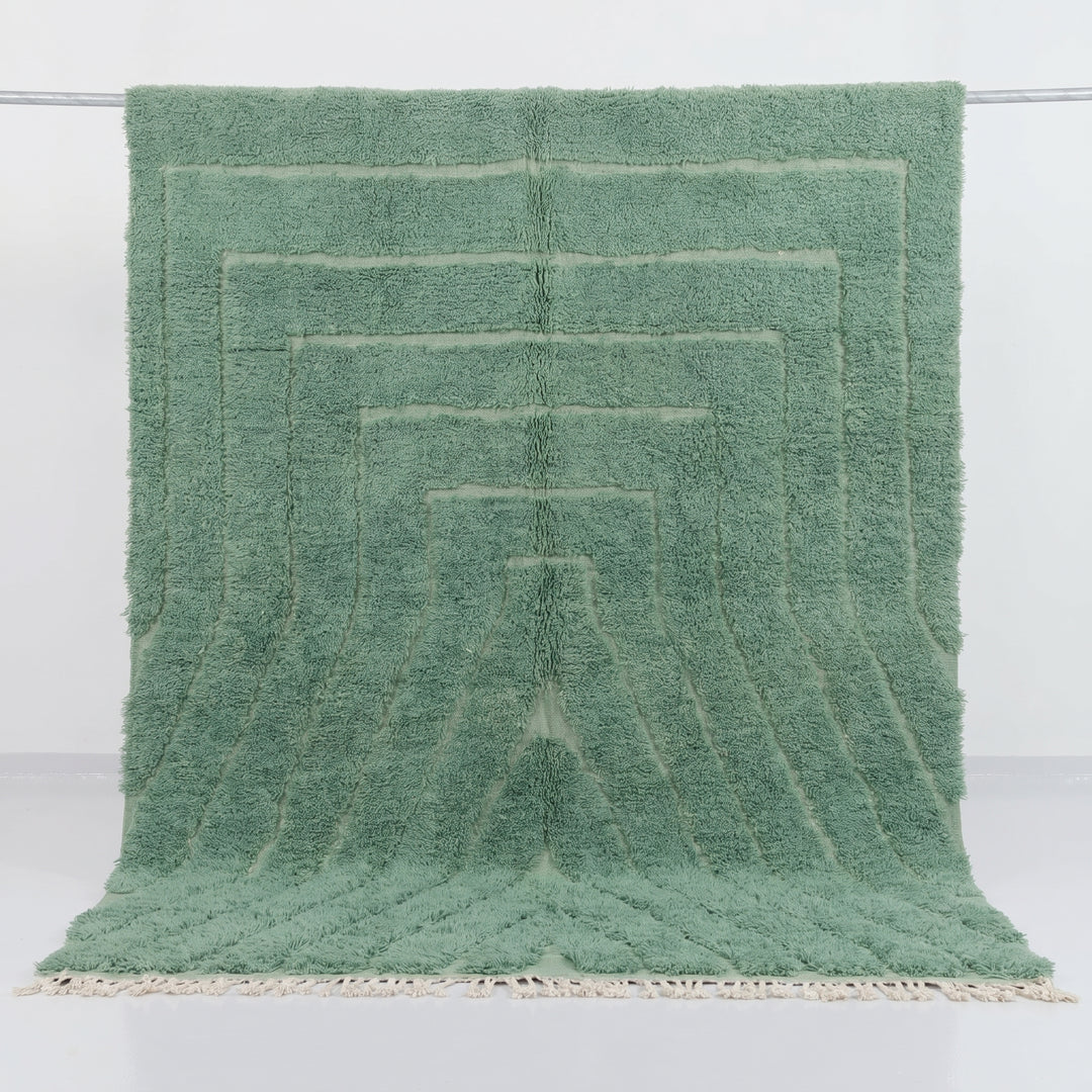 Tapis Beni Ourain personnalisé | Tapis Beni texturé sculpté vert sauge
