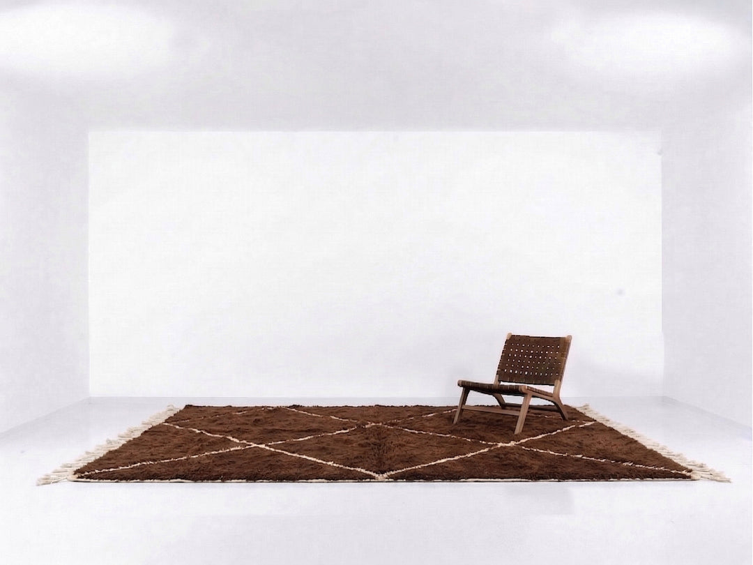 Authentic Custom Beni Ourain Rug | Chocolate Brown Diamond Trellis