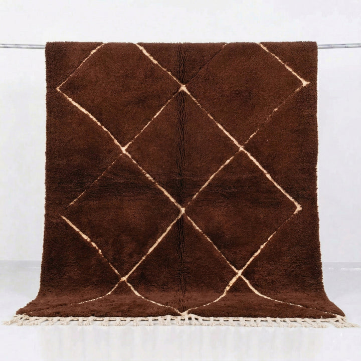 Authentic Custom Beni Ourain Rug | Chocolate Brown Diamond Trellis