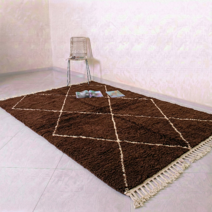 Authentic Custom Beni Ourain Rug | Chocolate Brown Diamond Trellis