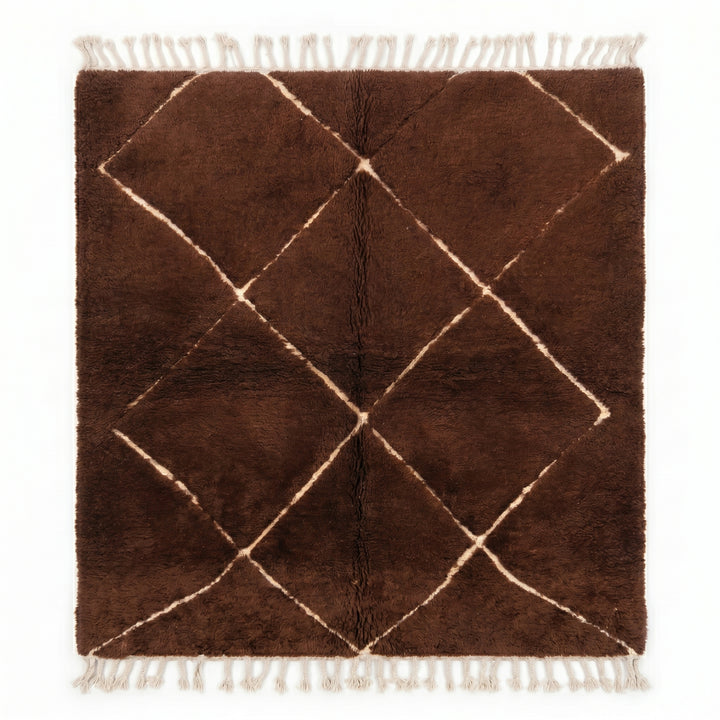 Authentic Custom Beni Ourain Rug | Chocolate Brown Diamond Trellis
