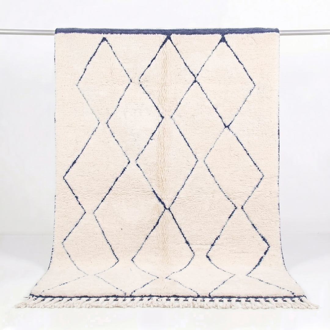 Authentic Custom Beni Ourain Rug | Classic Blue Diamond Trellis