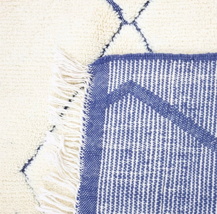 Beni Ourain Moroccan Runner Rug - Classic Blue Diamond Trellis