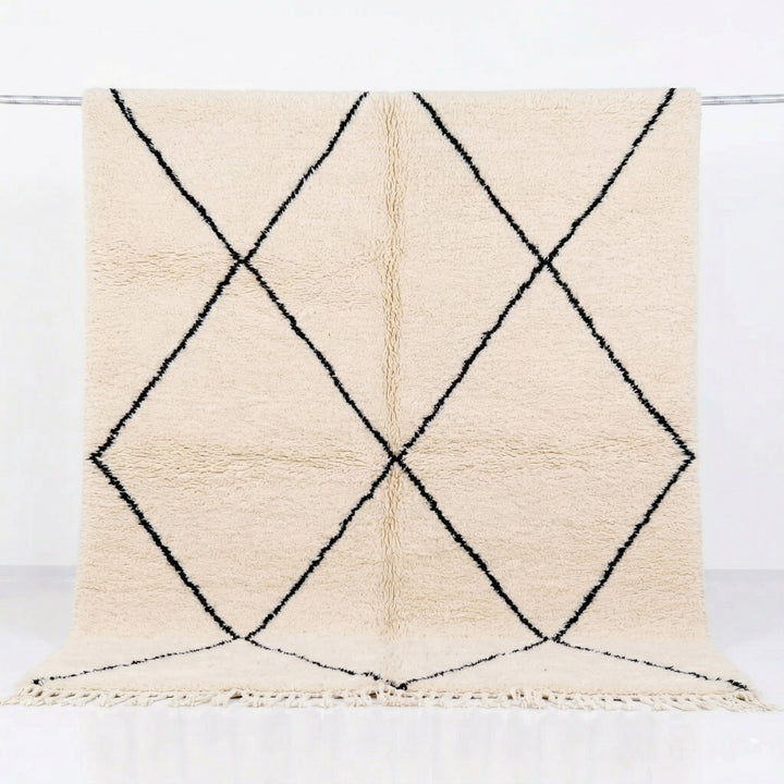 Authentic Custom Beni Ourain Rug | Classic Minimalist Black Diamond
