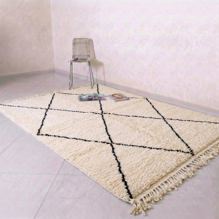 Authentic Custom Beni Ourain Rug | Classic Minimalist Black Diamond