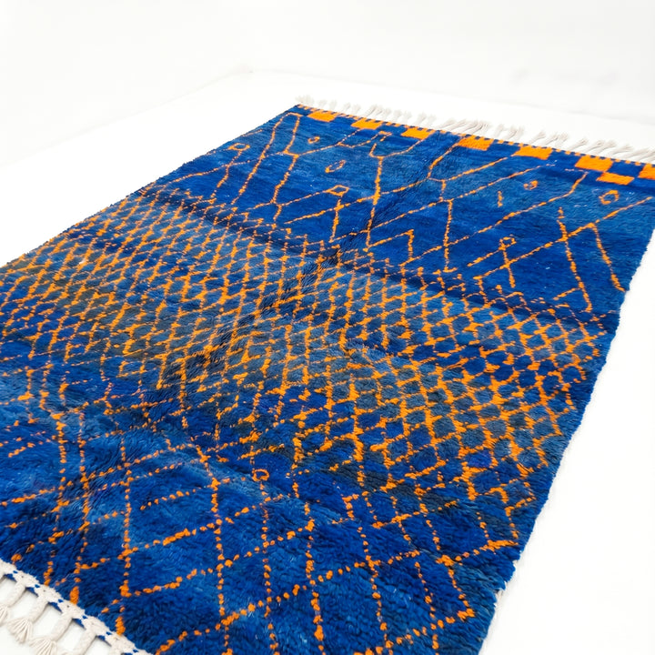 Tapis Beni Ourain personnalisé | Géométrique Cobalt &amp; Souci