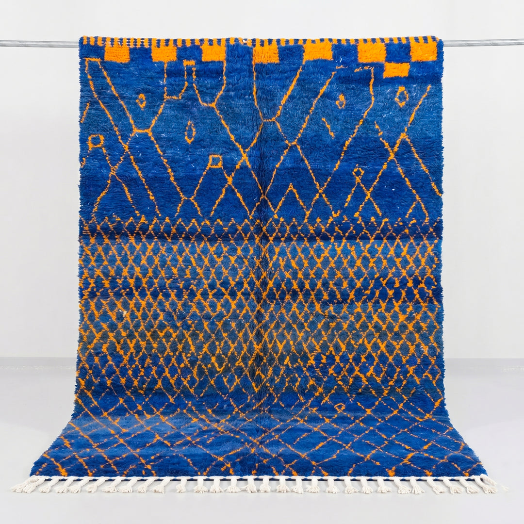 Tapis Beni Ourain personnalisé | Géométrique Cobalt &amp; Souci