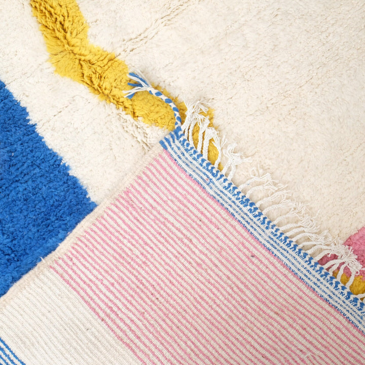 Beni Ourain Moroccan Runner Rug – Cobalt, Pink &amp; Mustard