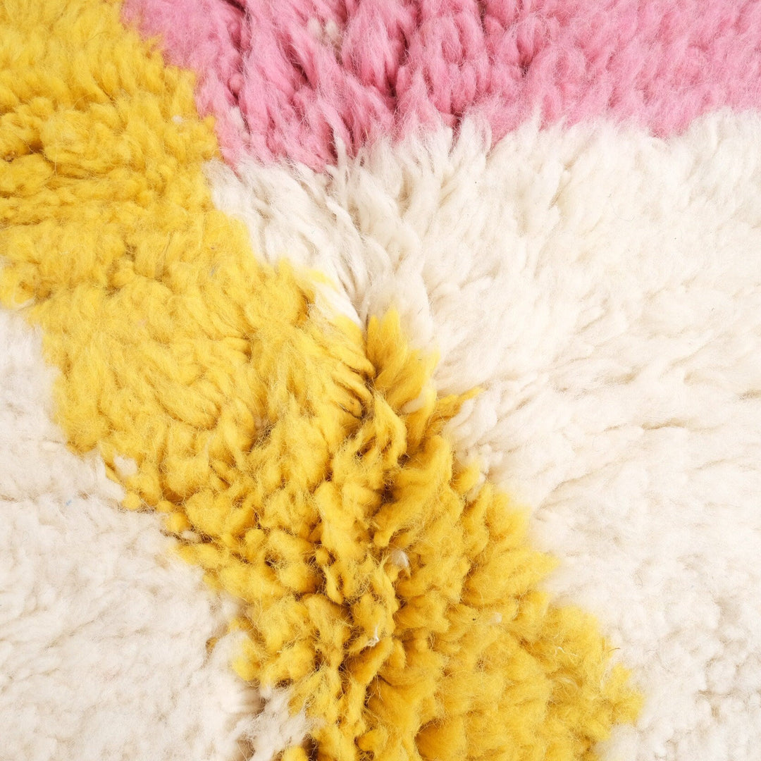 Custom Moroccan Round Rug – Cobalt, Pink &amp; Mustard