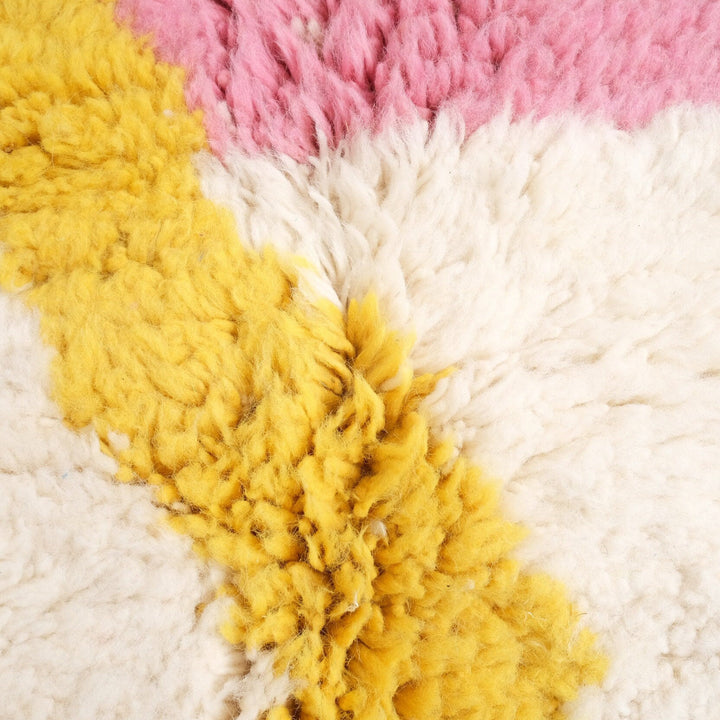 Custom Moroccan Round Rug – Cobalt, Pink &amp; Mustard