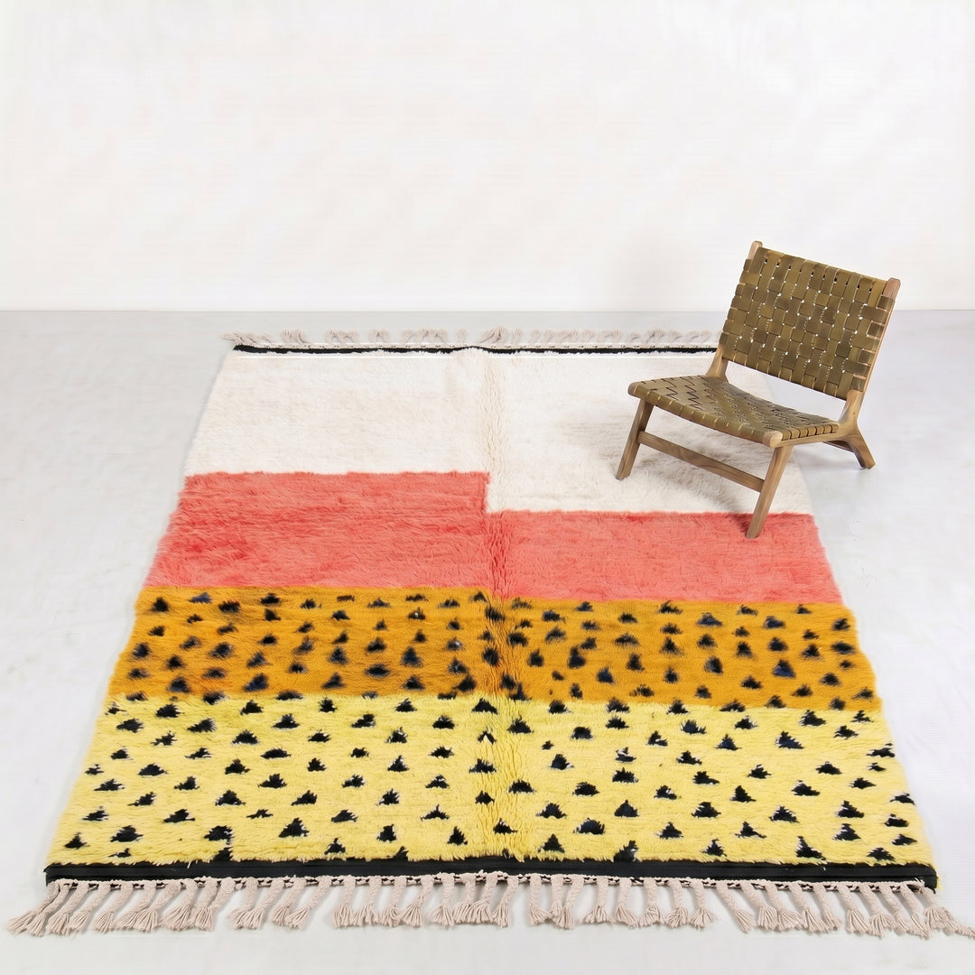 Tapis Beni Ourain sur mesure | Color block et motifs géométriques Safran
