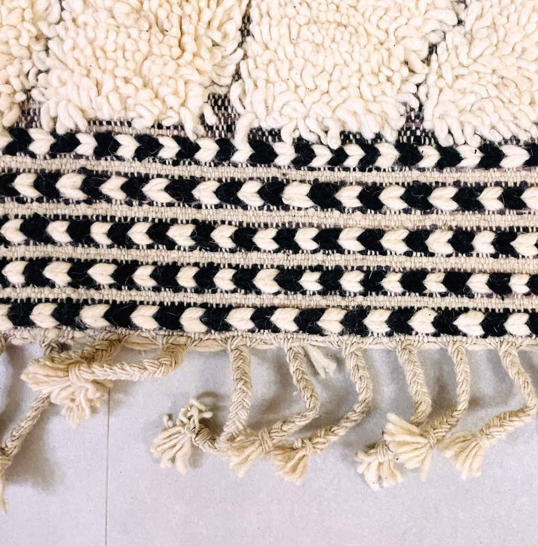 Custom Beni Ourain Rug | Concentric Black Diamonds on Reversible Cream
