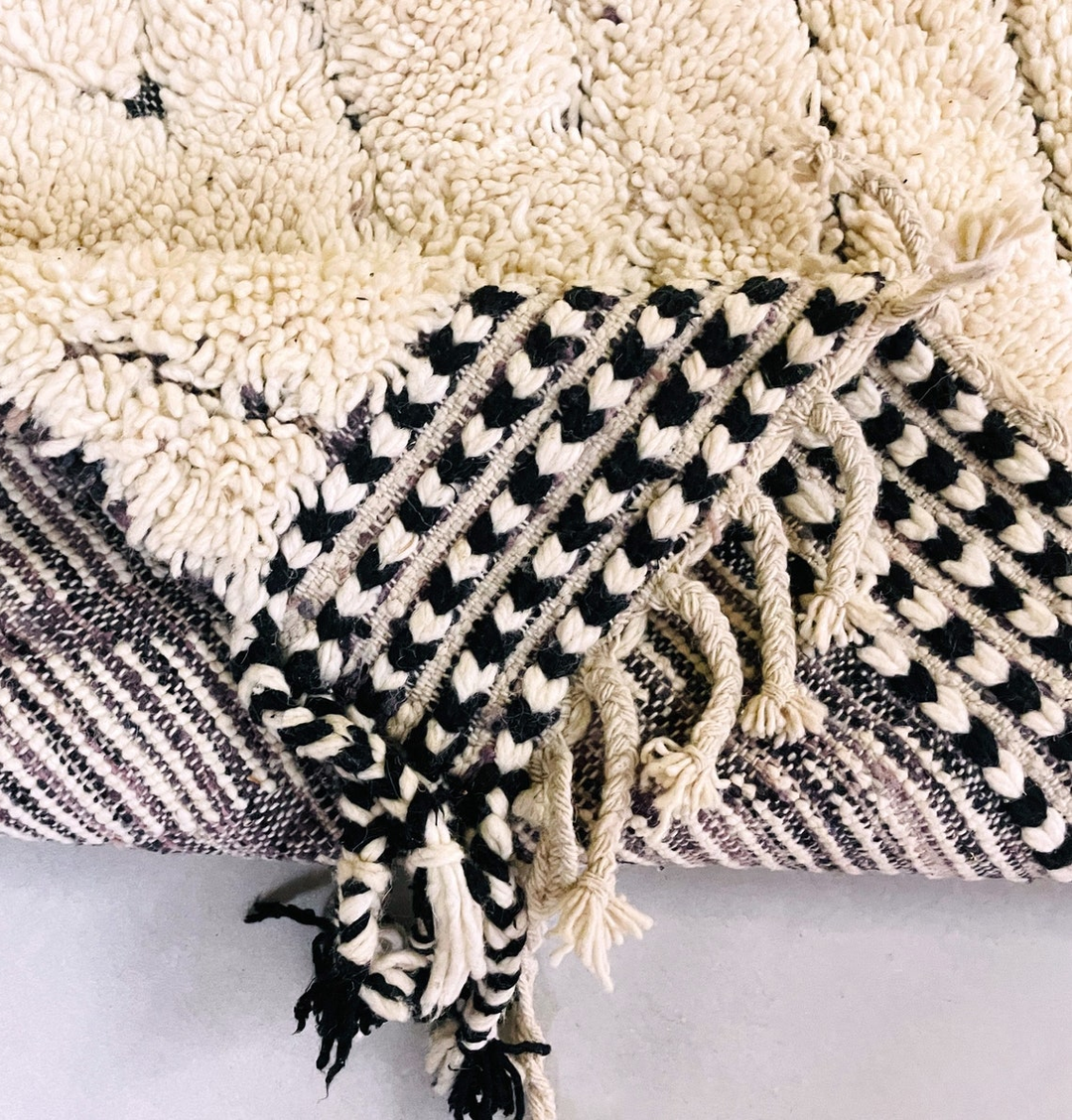 Custom Beni Ourain Rug | Concentric Black Diamonds on Reversible Cream