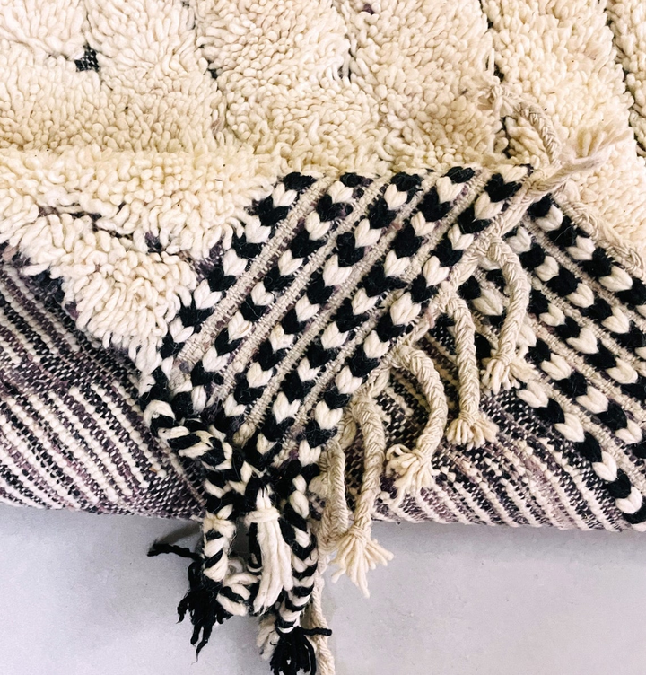Custom Beni Ourain Rug | Concentric Black Diamonds on Reversible Cream