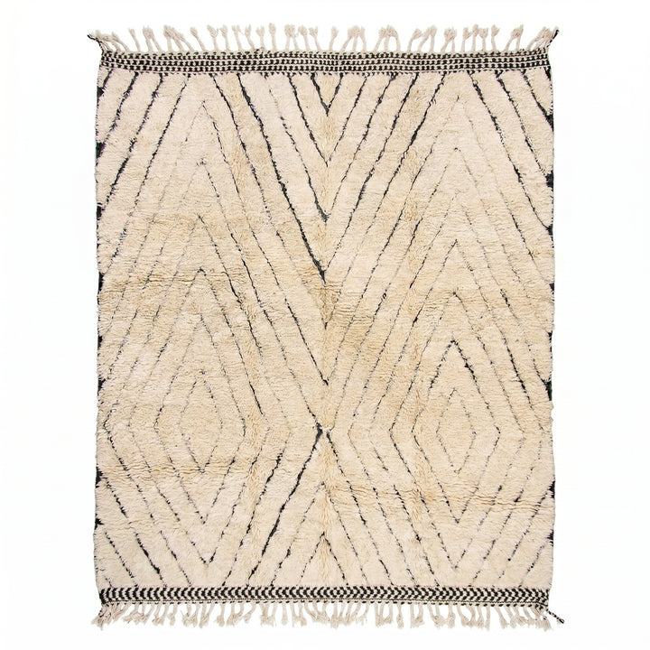 Custom Beni Ourain Rug | Concentric Black Diamonds on Reversible Cream