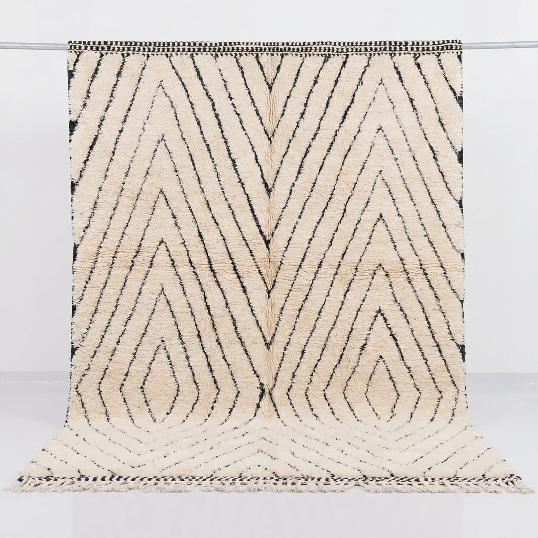 Custom Beni Ourain Rug | Concentric Black Diamonds on Reversible Cream