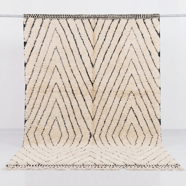 Custom Beni Ourain Rug | Concentric Black Diamonds on Reversible Cream