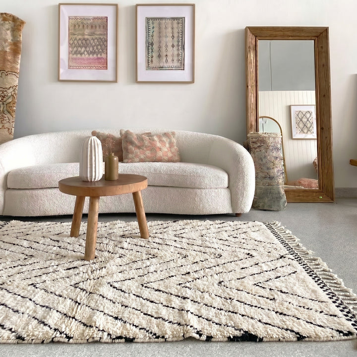 Custom Beni Ourain Rug | Concentric Black Diamonds on Reversible Cream
