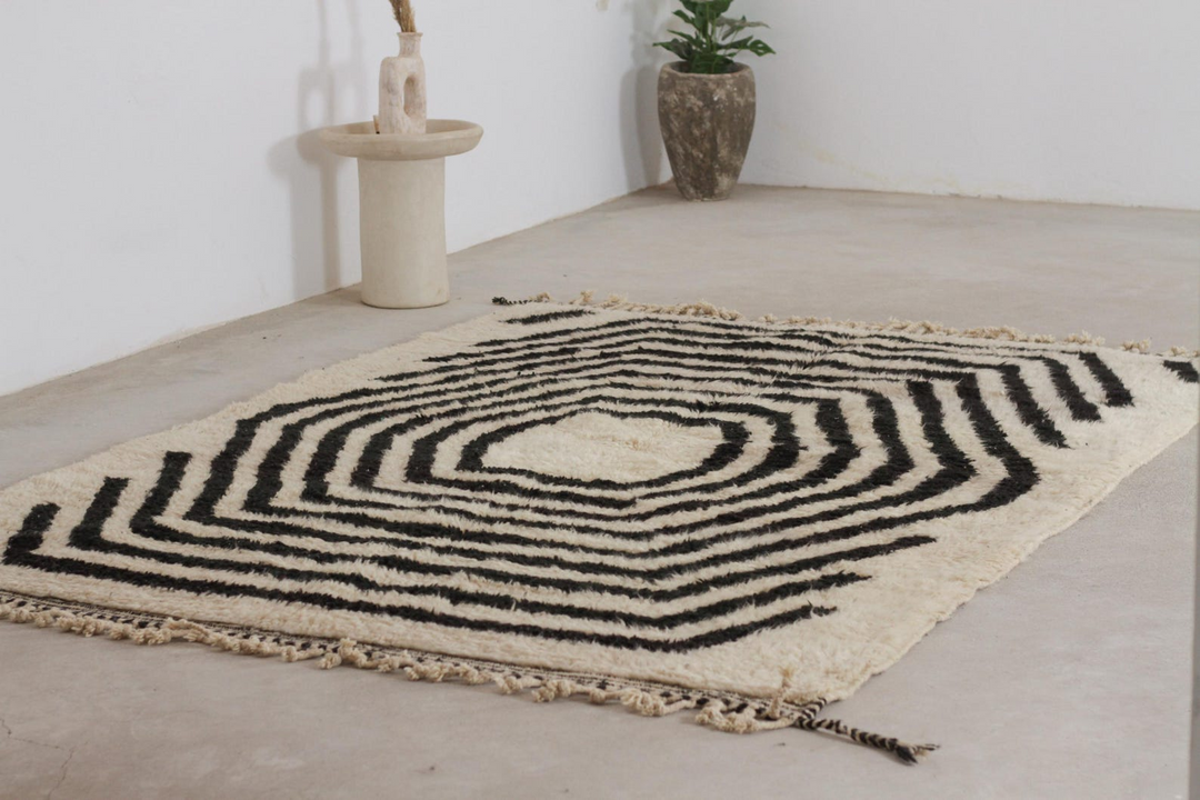 Custom Beni Ourain Rug | Concentric Black Hexagon on Cream