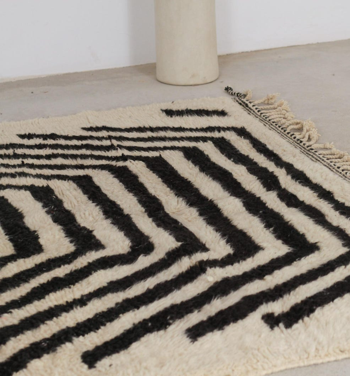 Custom Beni Ourain Rug | Concentric Black Hexagon on Cream