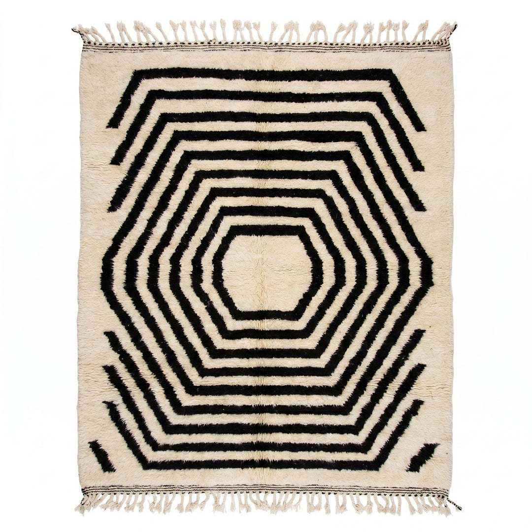 Custom Beni Ourain Rug | Concentric Black Hexagon on Cream