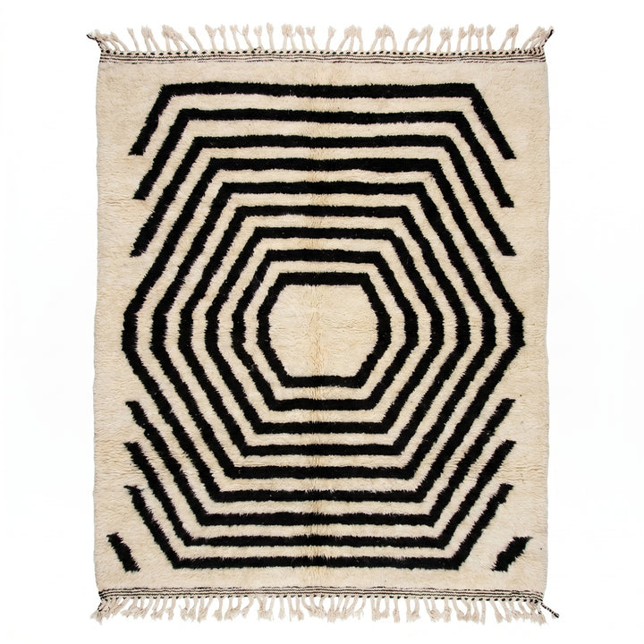 Custom Beni Ourain Rug | Concentric Black Hexagon on Cream