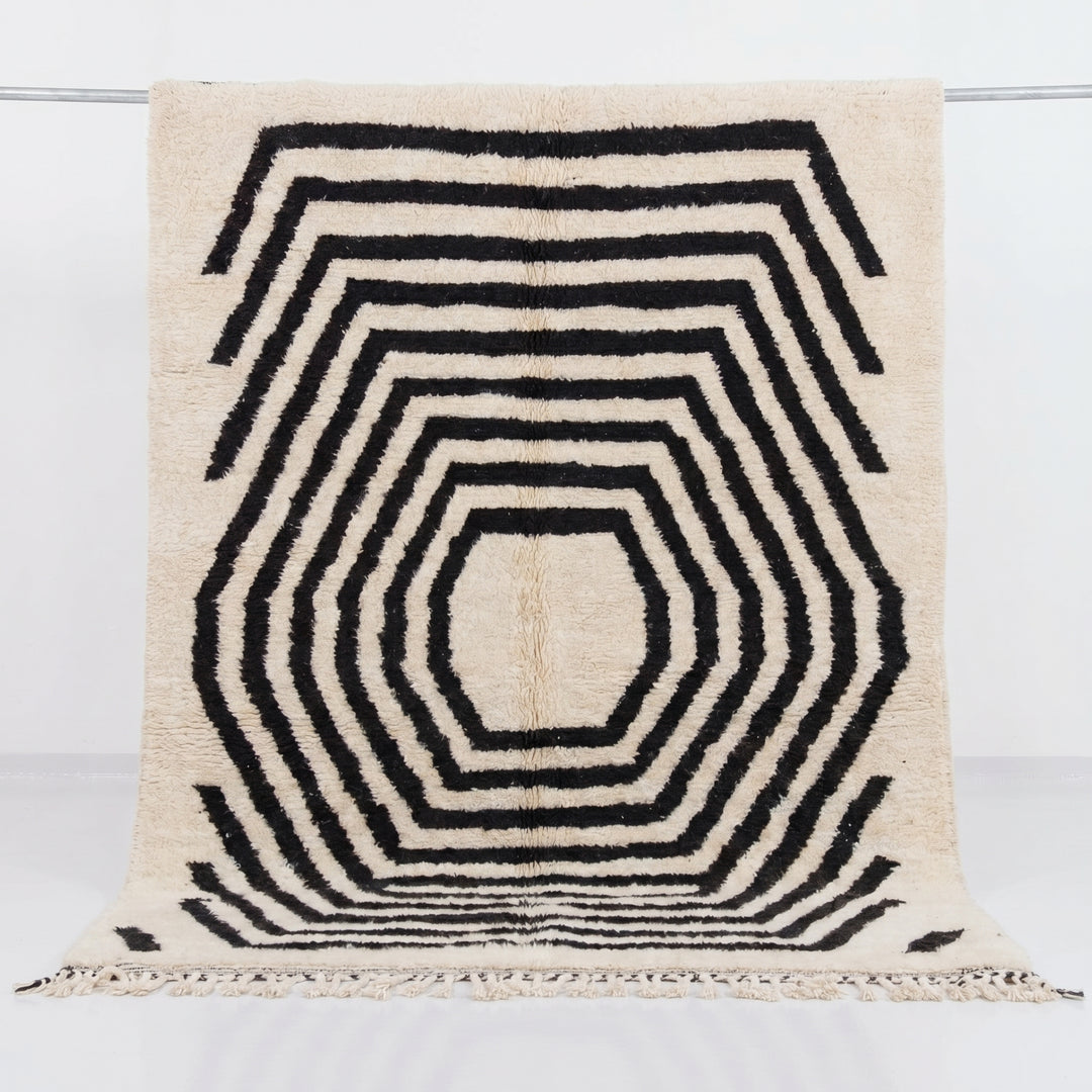 Custom Beni Ourain Rug | Concentric Black Hexagon on Cream