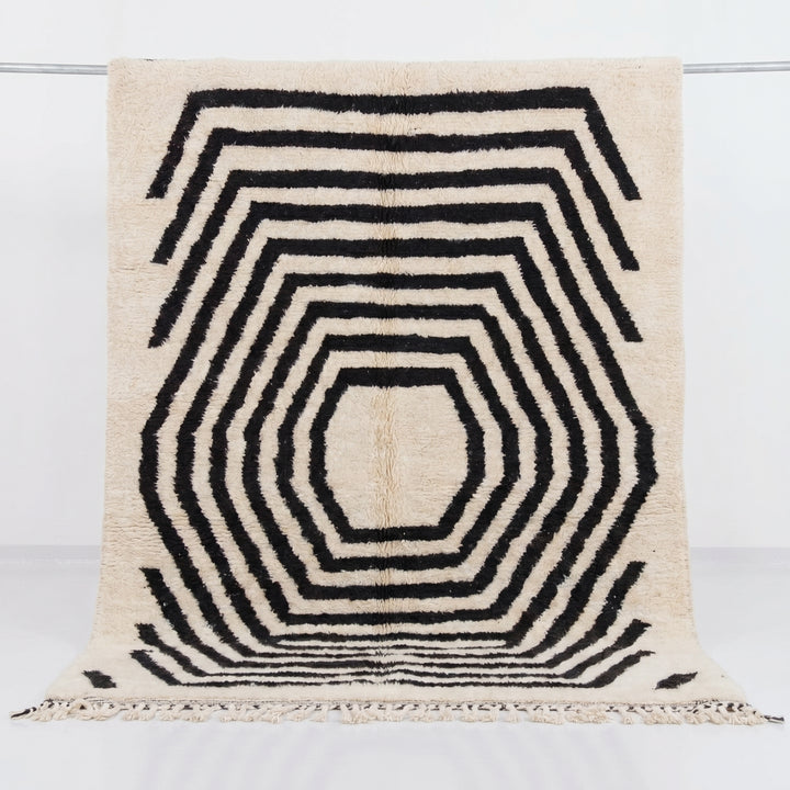Custom Beni Ourain Rug | Concentric Black Hexagon on Cream
