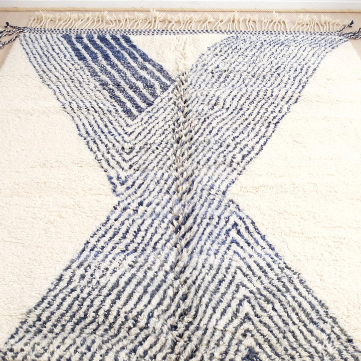 Beni Ourain Moroccan Runner Rug – Contemporary Navy Geometric Design