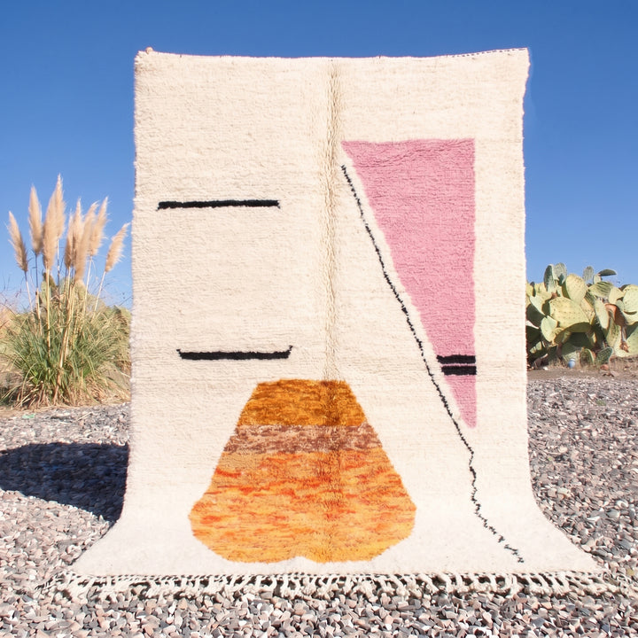 Authentic Custom Beni Ourain Rug  | Contemporary Sunset Geometric