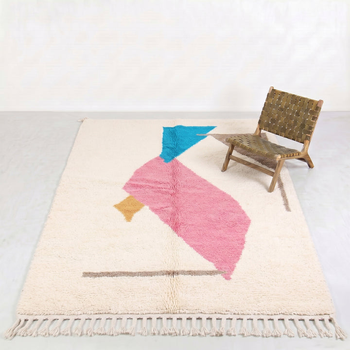 Custom Beni Ourain Rug | Cream Base with Vibrant Abstract Art Motifs