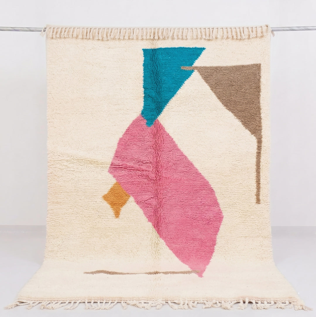 Authentic Custom Beni Ourain Rug | Cream Base with Vibrant Abstract Art Motifs