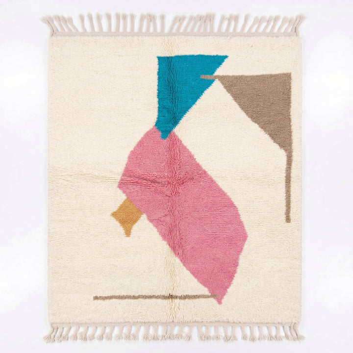 Custom Beni Ourain Rug | Cream Base with Vibrant Abstract Art Motifs