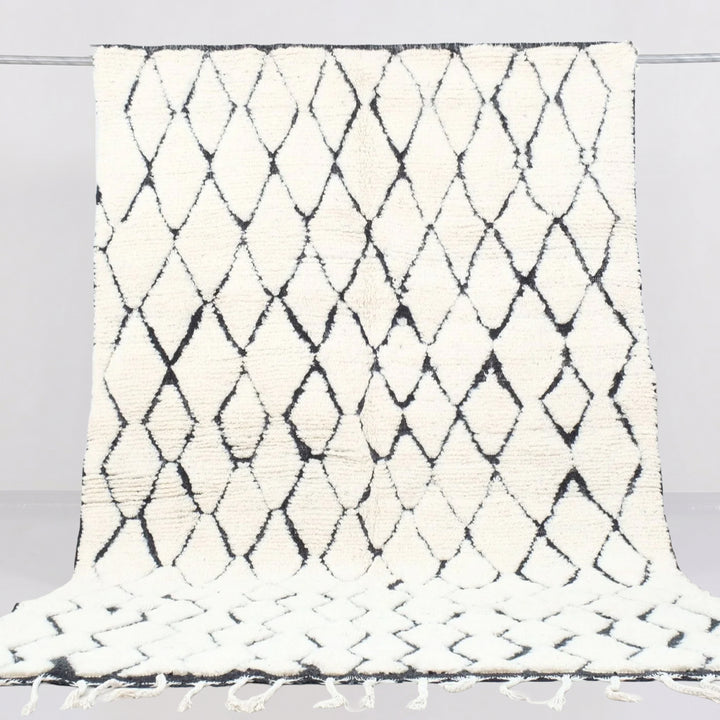 Authentic Custom Beni Ourain Rug  | Cream &amp; Charcoal Geometric Shag